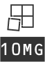 Four-square pill blister icon with a rotated square and label 10MG