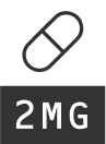 Capsule icon above label 2MG indicating medication dosage strength.