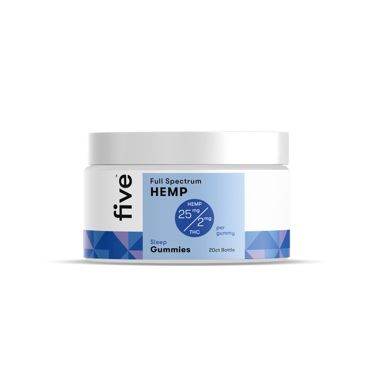 five Full Spectrum HEMP; HEMP 25 mg / 2 mg THC per gummy; Sleep Gummies; 20ct Bottle