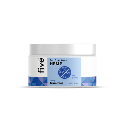 five Full Spectrum HEMP; HEMP 25 mg / 2 mg THC per gummy; Sleep Gummies; 20ct Bottle