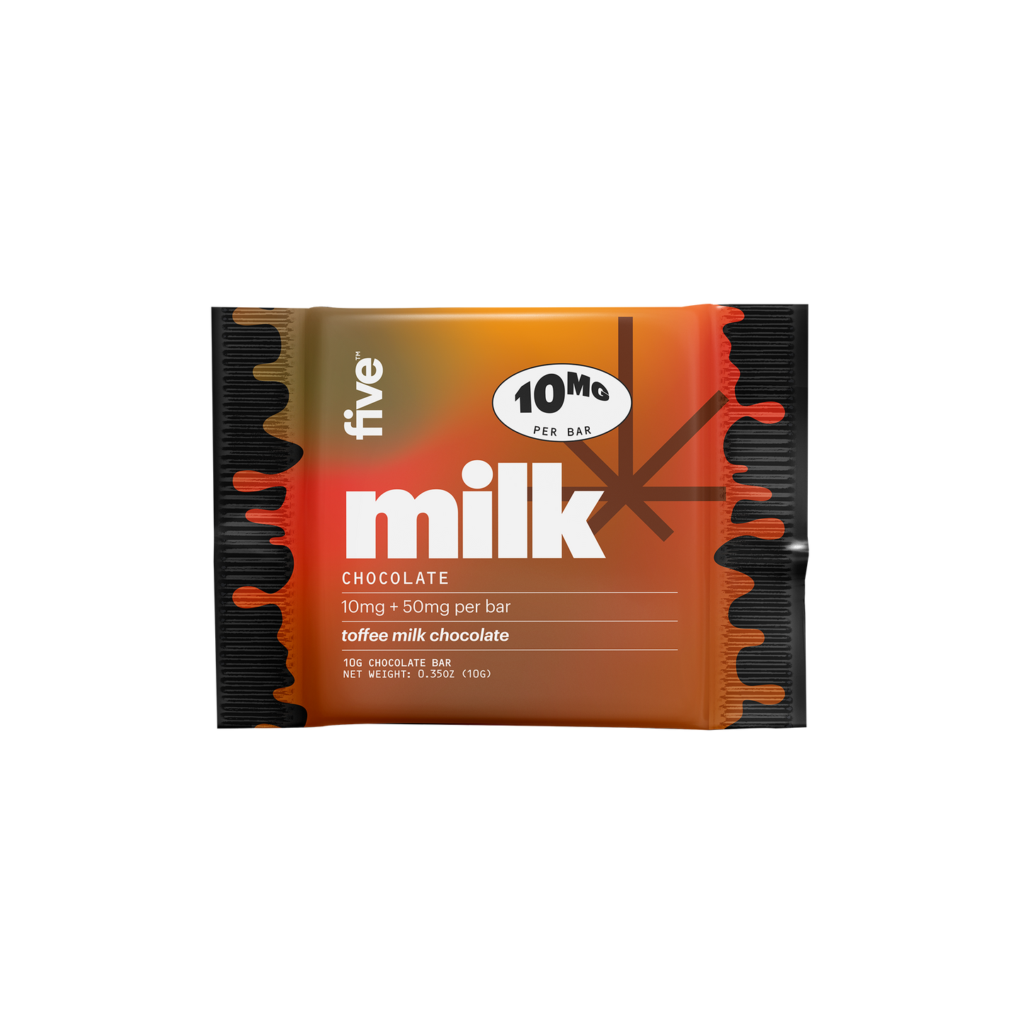 10MG PER BAR milk CHOCOLATE 10mg + 50mg per bar toffee milk chocolate 10G CHOCOLATE BAR NET WEIGHT: 0.35OZ (10G)