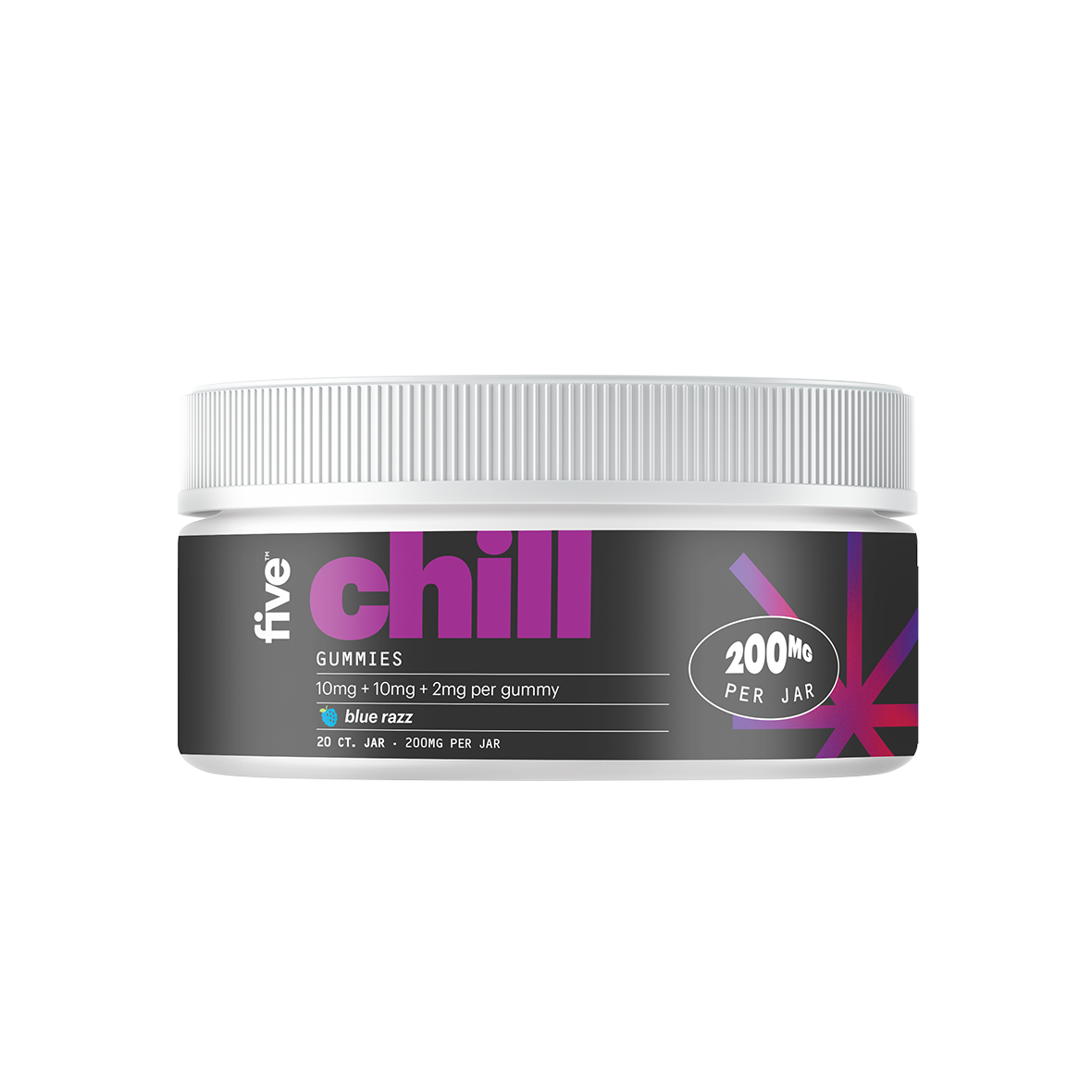five chill GUMMIES 10mg + 10mg + 2mg per gummy blue razz 20 CT. JAR - 200MG PER JAR