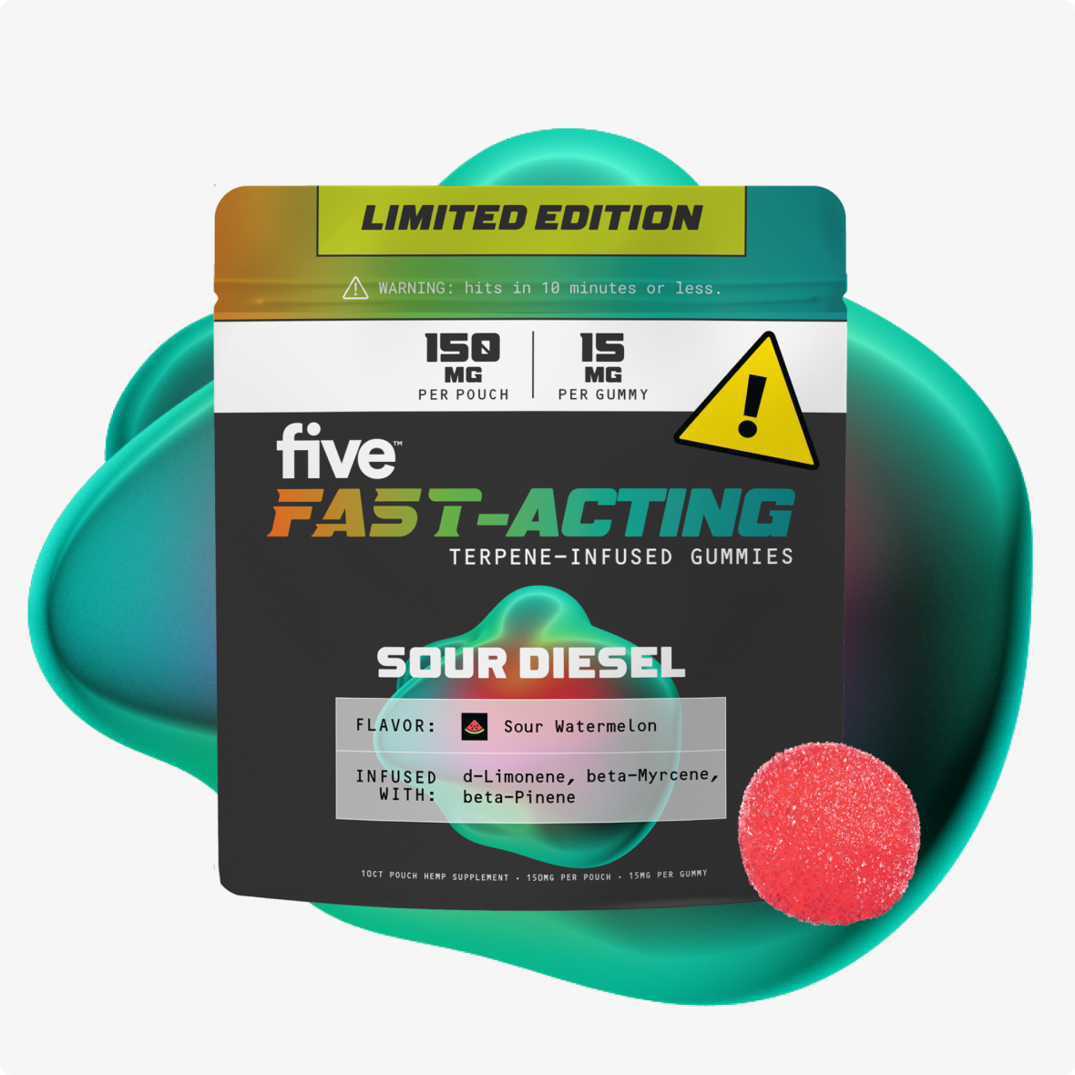 Fast-Acting gummies, Sour Diesel (Sour Watermelon) — terpene-infused, 150 mg pouch, 15 mg gummy, limited edition