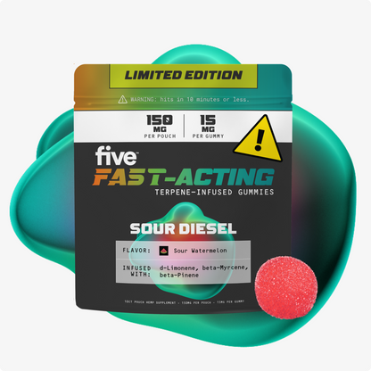 Fast-Acting gummies, Sour Diesel (Sour Watermelon) — terpene-infused, 150 mg pouch, 15 mg gummy, limited edition