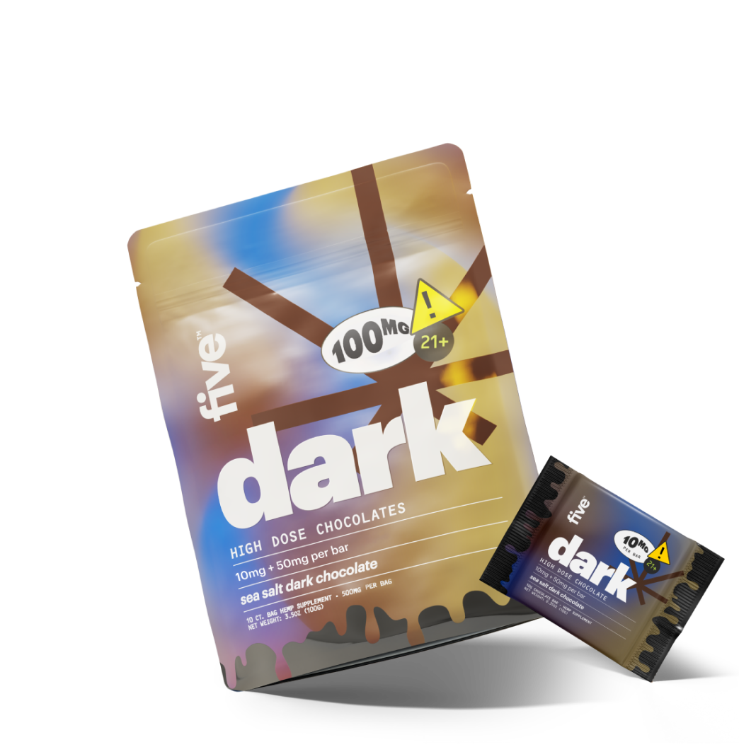 Dark sea salt dark chocolate package, 100MG 21+; HIGH DOSE CHOCOLATES; 10mg + 50mg per bar; sachet 10MG per bar