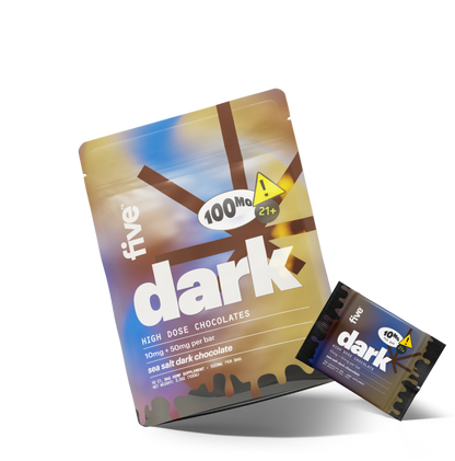 Dark sea salt dark chocolate package, 100MG 21+; HIGH DOSE CHOCOLATES; 10mg + 50mg per bar; sachet 10MG per bar